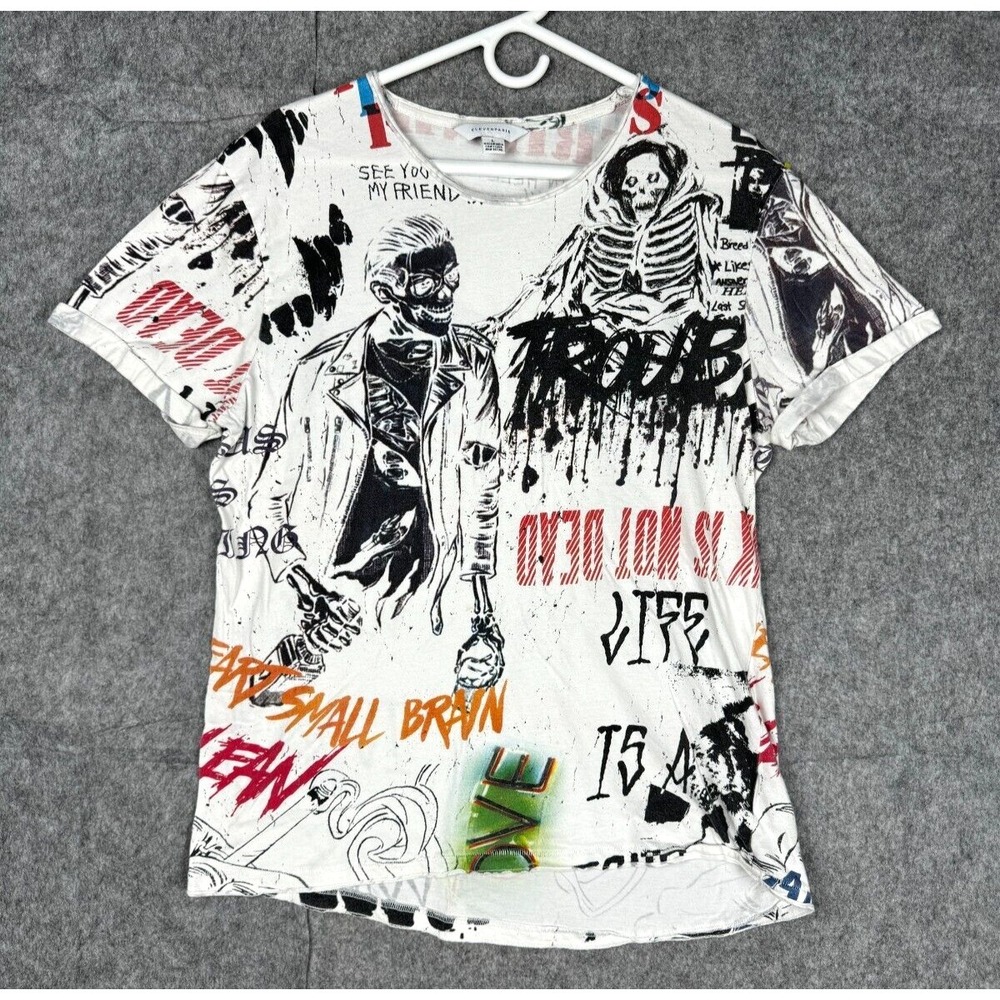 Eleven Paris T Shirt Men's Large Graphic Zombie Skeleton Death Spellout AOP